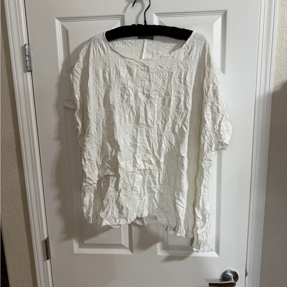 Chalet Crinkled Ivory short Sleeve Top